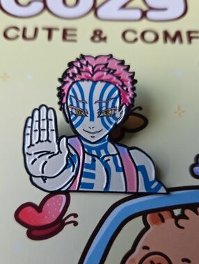 Pink & Blue Striped Character Enamel Pin Demon Slayer